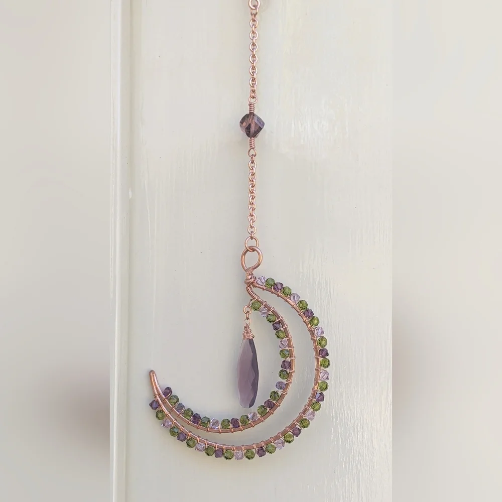 Window Prism Sparkly Copper Moon Ornament Swarovski Crystal Accents - Picture 6 of 14